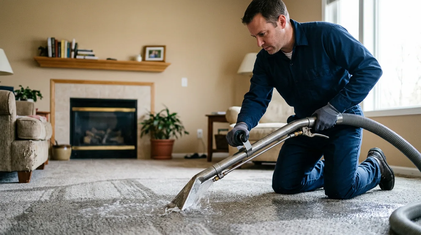Water damage restoration technician working near Johnston City, IL